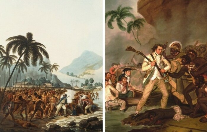 Смерть капитана Джеймса Кука от рук гавайцев.