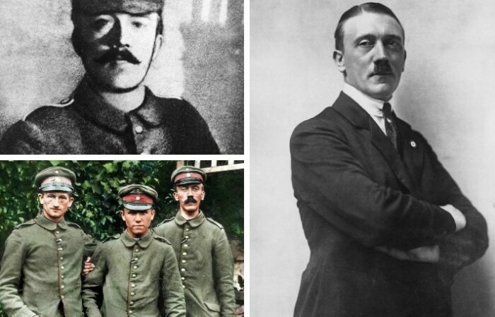 Адольф Гитлер в молодости предпочитал пышные усы.