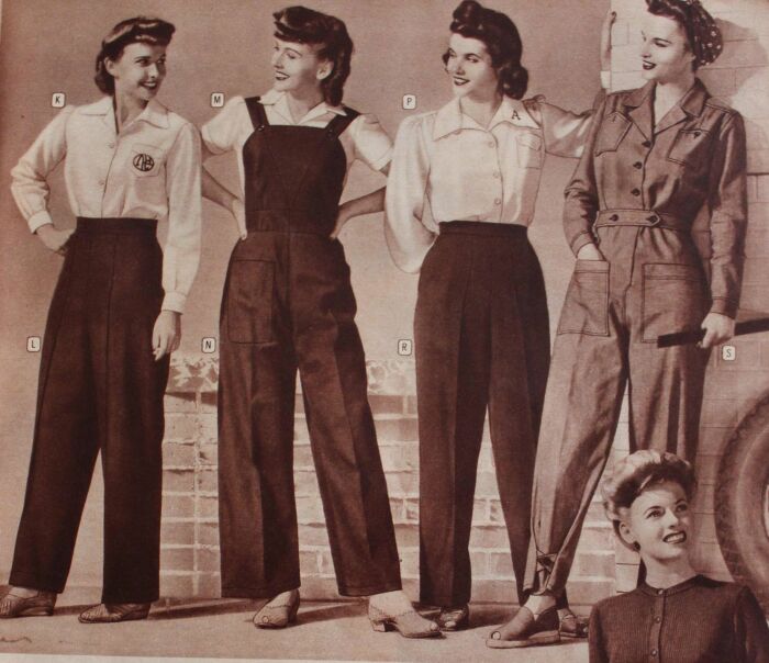Женщины отвоевали право носить брюки, и работать наравне с мужчинами. / Фото: ru.pinterest.com