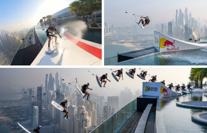 Трюк Брайана Грабба: прыжок с 77-этажного отеля в Дубае. 