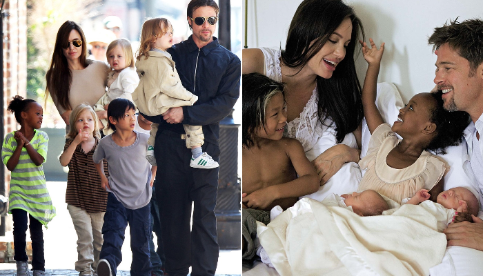 Анджелина Джоли и Бред Питт с детьми.
