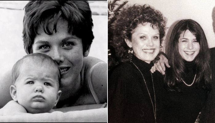 Дженнифер Энистон с матерью в детстве и в юности.