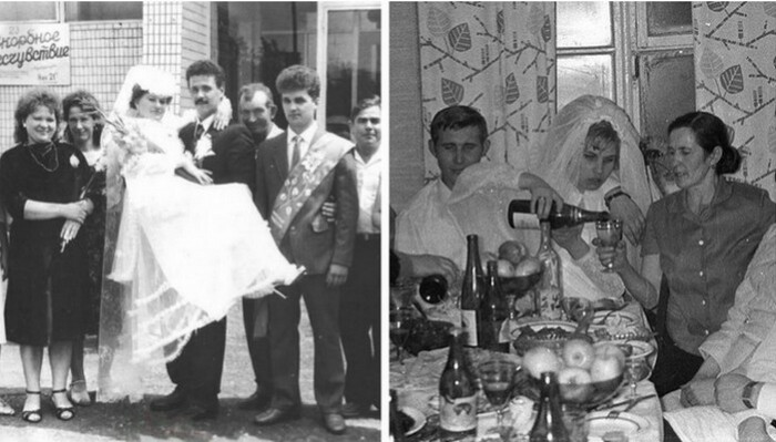 В СССР было принято узаконивать брак в загсе, а сама свадьба заканчивалась веселым застольем.