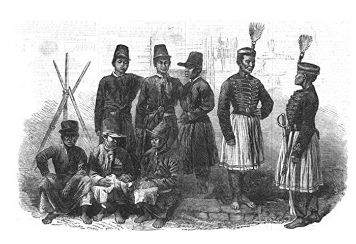 Амазонки из королевской гвардии Сиама — 1866 год — старинная гравюра. Амазонки из королевской гвардии Сиама — 1866 год — старинная гравюра.