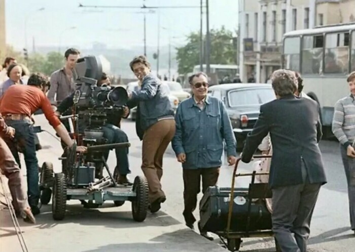 Кадр со съёмок фильма «Вокзал для двоих».