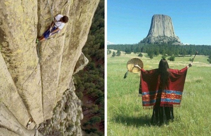 Башня Дьявола - излюбленное место скалолазов, из-за чего возникает напряженность с индейцами, считающими башню священной Башня Дьявола - излюбленное место скалолазов, из-за чего возникает напряженность с индейцами, считающими башню священной