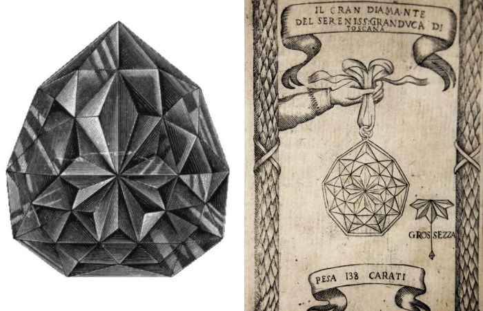 Иллюстрации флорентийского бриллианта во времена, когда он считался навсегда утерянным