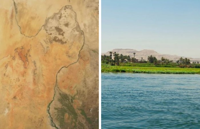 Великий изгиб Нила (на первом снимке - вид из космоса)