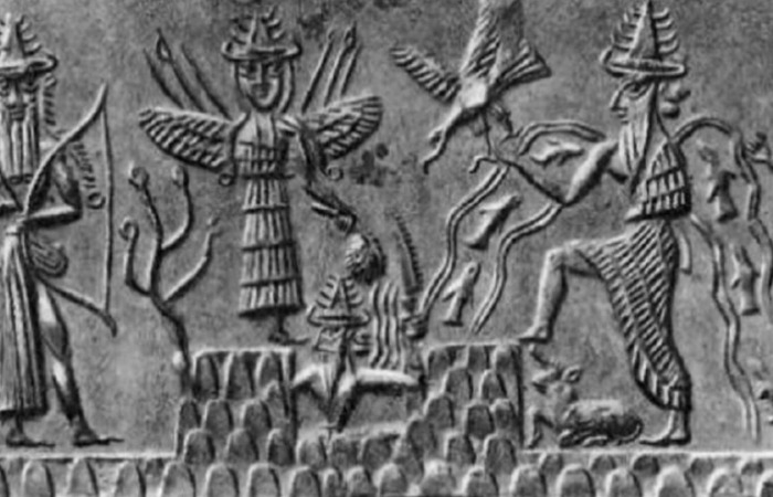 Шумерские боги Энки и Нинхурсаг.