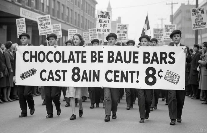 Марш детей против шоколадок за 8 центов.