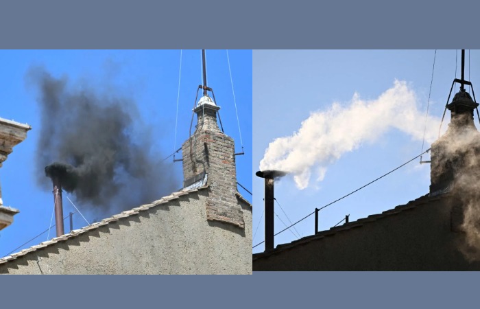 Черный и белый дым, оповещающий результат выборов.