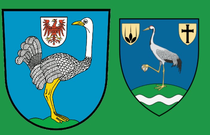 На гербах страус и аист.