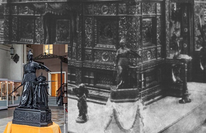 Чугунный каслинский павильон со статуей Россия. Чугунный каслинский павильон со статуей Россия.