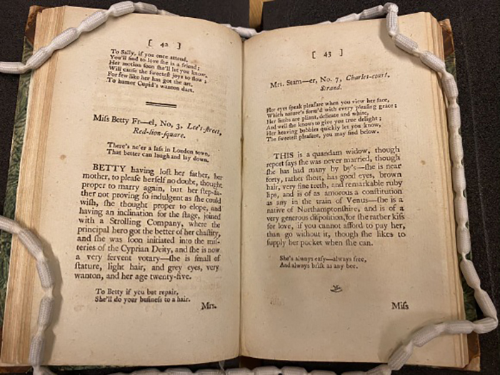 Страницы 42 и 43 « Списка дам Ковент-Гардена» Харриса. / Фото: blogs.bl.uk