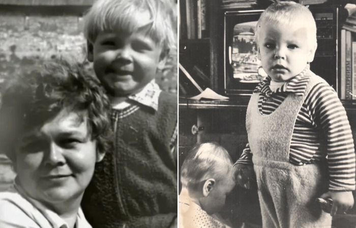 Илья Соколовский в детстве с мамой.