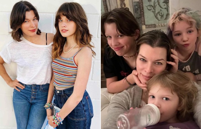 Милла Йовович с дочками.