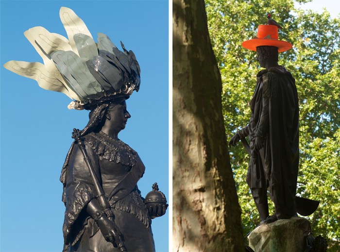 Hatwalk — лондонский памятники, одетые в шляпы