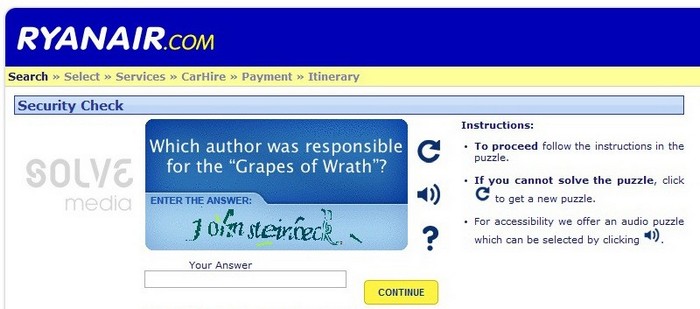 Сайт авиакомпании Ryanair: как делать правильные капчи