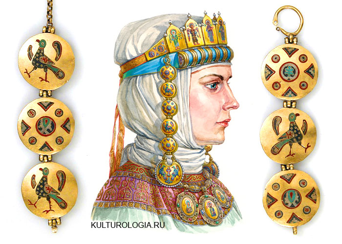 Древнерусский женский головной убор с рясами и колтами.