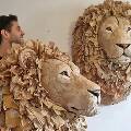 Художник создает скульптуры животных в натуральную величину из картона